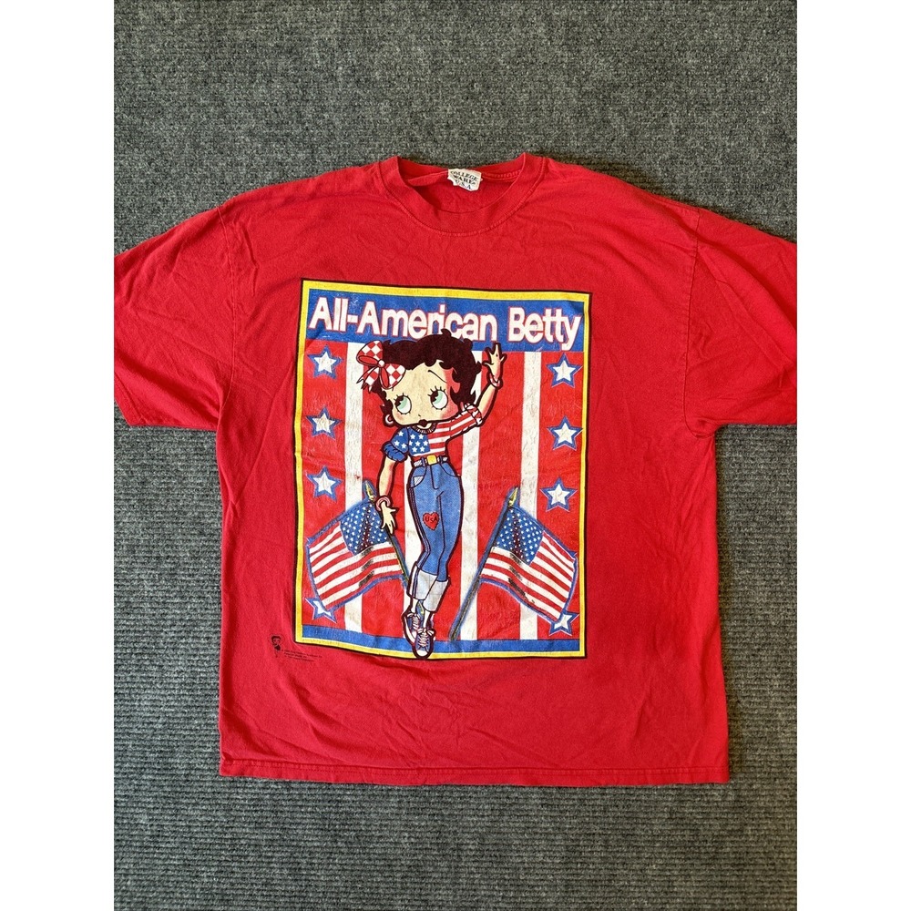VTG Betty Boop Shirt All American Betty Flag Cartoon 90s USA XL Grunge RARE‎